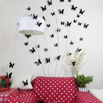 3D Wall Decoration Butterflies 12 Pieces | Wall Butterflies | Butterfly Wall Stickers | Solid Wall Stickers | Black.
