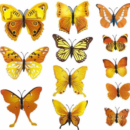 3D Wall Decoration Butterflies 12 Pieces | Wall Butterflies | Butterfly Wall Stickers | Yellow.