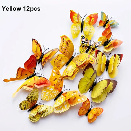 3D Wall Decoration Butterflies 12 Pieces | Wall Butterflies | Butterfly Wall Stickers | Yellow.