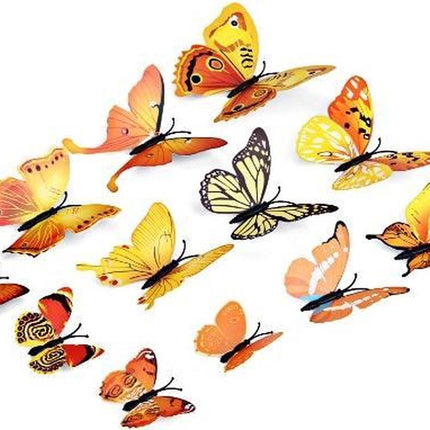 3D Wall Decoration Butterflies 12 Pieces | Wall Butterflies | Butterfly Wall Stickers | Yellow.