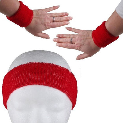 3-Piece Set of Headband & 2x Wristband Set | Sweatband | Sweatbands | Head and Wrist | Sports Bands | Red.
