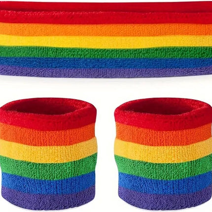 Set of Headband & 2x Wristbands Set | Sweatband | Sweatbands | Head and Wrist | Sports Band | Rainbow.