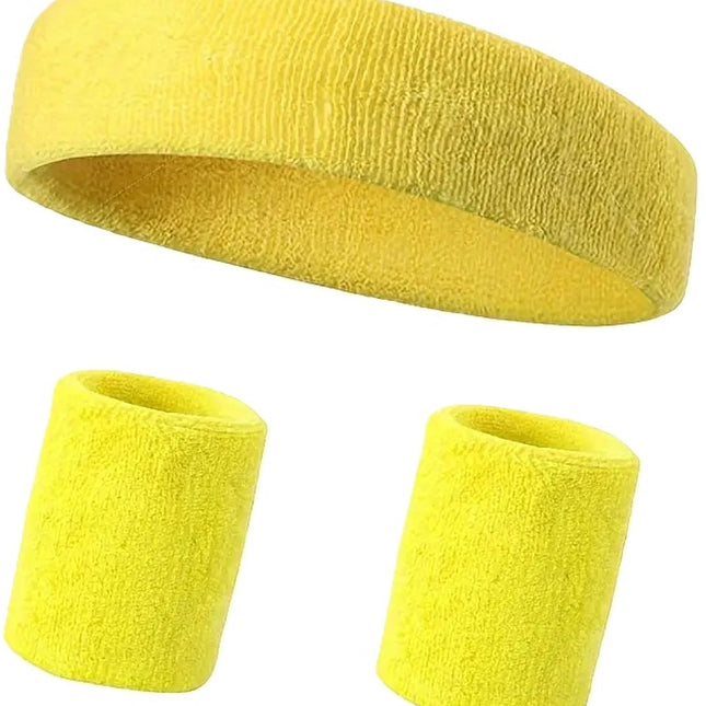 Set of Headband & 2x Wristbands Set | Sweatband | Sweatbands | Head and Wrist | Sports Bands | Yellow