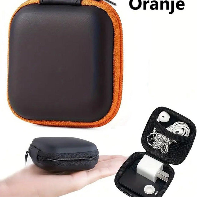 Earbud Storage Case for Earphnes | Case for In-ear Headphones | Earbud Case | Headphone Organizer | Charging Cable Storage Case | Black/Orange.