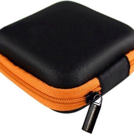 Earbud Storage Case for Earphnes | Case for In-ear Headphones | Earbud Case | Headphone Organizer | Charging Cable Storage Case | Black/Orange.