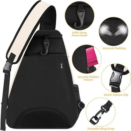 Tennis Sling Backpack - Crossbody Sports Bag - Waterproof Racket Storage - Suitable for Pickleball & Badminton - Unisex Lightweight Design - Pink.