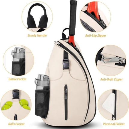 Tennis Sling Backpack - Crossbody Sports Bag - Waterproof Racket Storage - Suitable for Pickleball & Badminton - Unisex Lightweight Design - Pink.