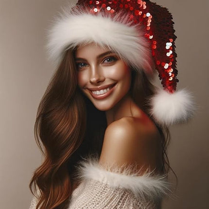 Santa Hat for Adults - Plush Santa Hat - Velvet Headwear - Lined and Dustproof.