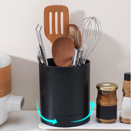 Kitchen utensil holder, large countertop kitchen utensil holder, 360-degree rotating simple chopsticks basket, kitchen cutlery holder with compartment design for home (black).