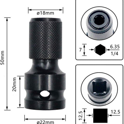 2-Pack Screwdriver Adapter - 1/2 inch Square Drive to 1/4 inch Hex Female - Suitable for Impact Air and Electric Wrenches - Black Hardened Steel Connector - Universal Tool Adapter.