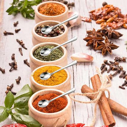 8 Mini Stainless Steel Spice Spoons - 7.3cm - For Salt, Sugar & Honey.