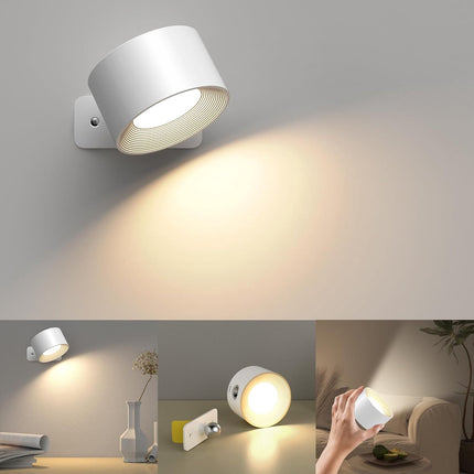 Wireless Rechargeable LED Wall Lamp Indoor White - 3 Colors/3 Brightness Levels - 360° Rotatable.