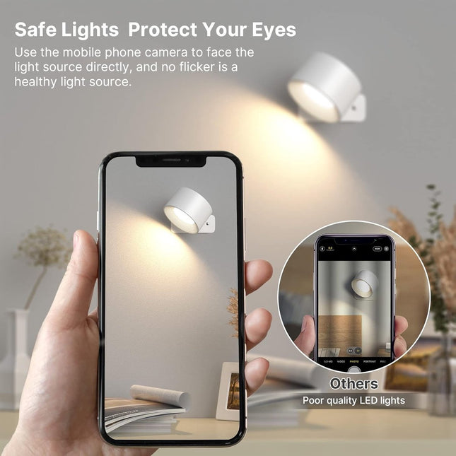 Wireless Rechargeable LED Wall Lamp Indoor White - 3 Colors/3 Brightness Levels - 360° Rotatable.