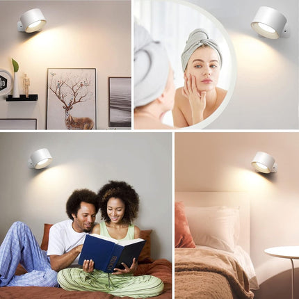 Wireless Rechargeable LED Wall Lamp Indoor White - 3 Colors/3 Brightness Levels - 360° Rotatable.