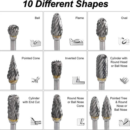 Double-sided carbide rotary cutter - Carbide rotary cutter set - 1/8" shank cutters, drill bits, DIY woodworking, engraving, metal polishing, engraving and drilling.