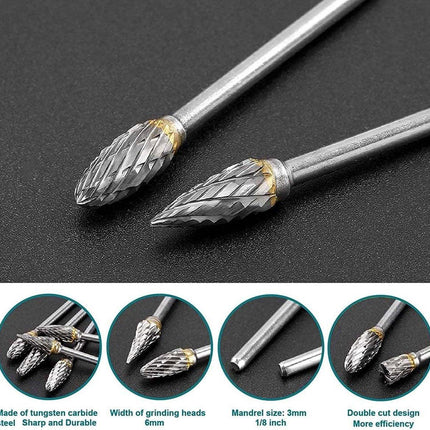 Double-sided carbide rotary cutter - Carbide rotary cutter set - 1/8" shank cutters, drill bits, DIY woodworking, engraving, metal polishing, engraving and drilling.