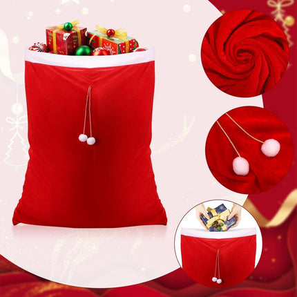 Large Santa Christmas Bag with Drawstring - Reusable Extra Large Christmas Bags - Red Soft Velvet Drawstring Bags for -100*70cm - Gift Wrapping, Party and Tree Decoration.