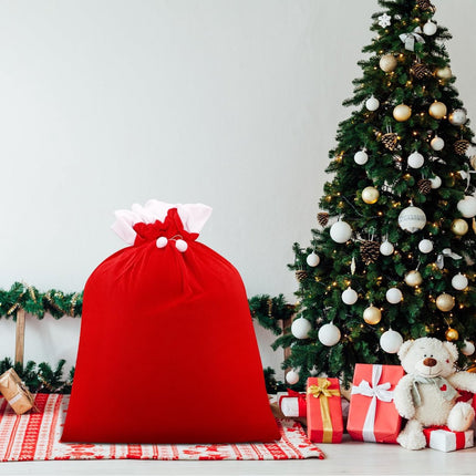 Large Santa Christmas Bag with Drawstring - Reusable Extra Large Christmas Bags - Red Soft Velvet Drawstring Bags for -100*70cm - Gift Wrapping, Party and Tree Decoration.