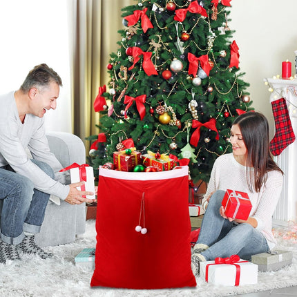 Large Santa Christmas Bag with Drawstring - Reusable Extra Large Christmas Bags - Red Soft Velvet Drawstring Bags for -100*70cm - Gift Wrapping, Party and Tree Decoration.