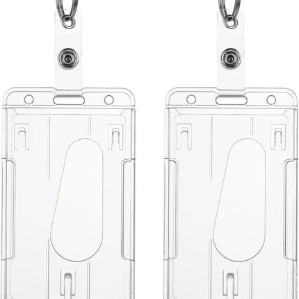 ID card holders with keychains - 2-pack - Durable ID card holders - Keychains - Transparent card protectors - Thumb slots - Card holders - School/office supplies (vertical).