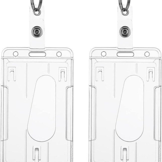 ID card holders with keychains - 2-pack - Durable ID card holders - Keychains - Transparent card protectors - Thumb slots - Card holders - School/office supplies (vertical).