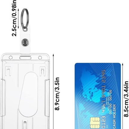 ID card holders with keychains - 2-pack - Durable ID card holders - Keychains - Transparent card protectors - Thumb slots - Card holders - School/office supplies (vertical).