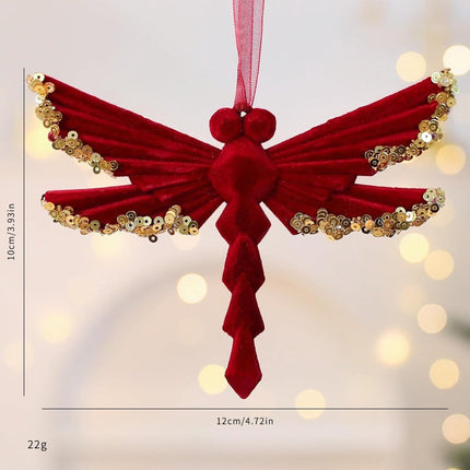 Velvet Christmas tree hangers - Christmas tree decorations - Festive hanging decorations with gold sequins - 3.74 x 4.72 inches (red).