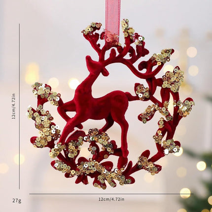Velvet Christmas tree hangers - Christmas tree decorations - Festive hanging decorations with gold sequins - 3.74 x 4.72 inches (red).