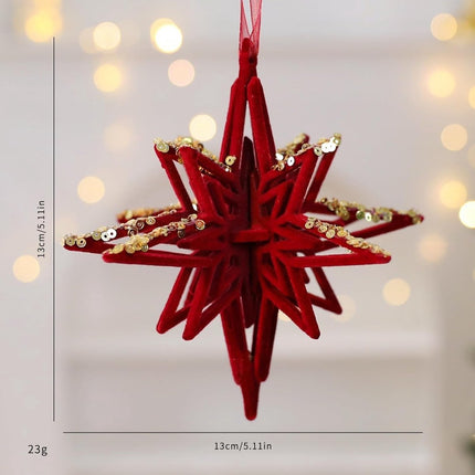 Velvet Christmas tree hangers - Christmas tree decorations - Festive hanging decorations with gold sequins - 3.74 x 4.72 inches (red).
