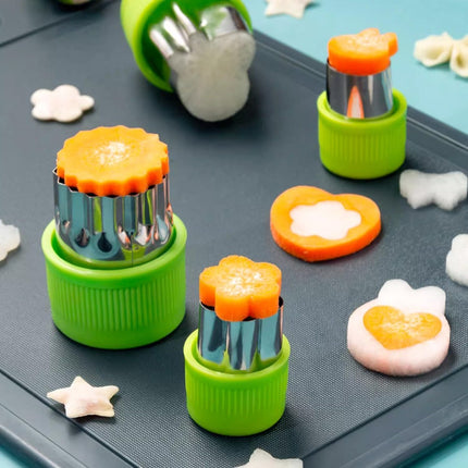 9-piece stamp set with fruit and vegetable cutter - Love heart, star, flower, and animal shapes - Creative mold - for baking, children's lunch, and decorating healthy snacks.