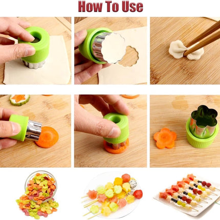 9-piece stamp set with fruit and vegetable cutter - Love heart, star, flower, and animal shapes - Creative mold - for baking, children's lunch, and decorating healthy snacks.