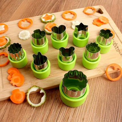 9-piece stamp set with fruit and vegetable cutter - Love heart, star, flower, and animal shapes - Creative mold - for baking, children's lunch, and decorating healthy snacks.
