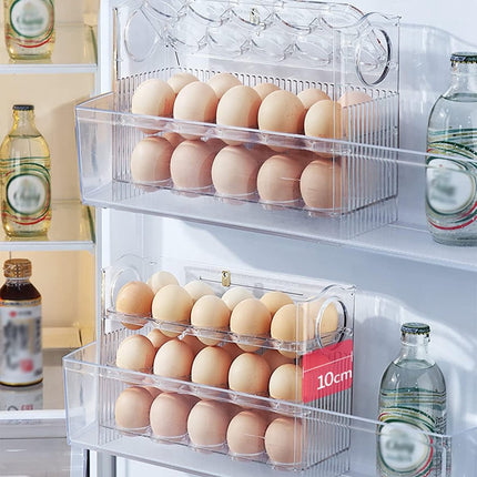 Egg carton - Suitable for 30 eggs - Egg storage box specifically for the refrigerator - Three-layer transparent acrylic egg storage box - Large capacity egg storage box for the countertop - Egg dispenser - Egg rack - 26*10*20 cm - Transparent.