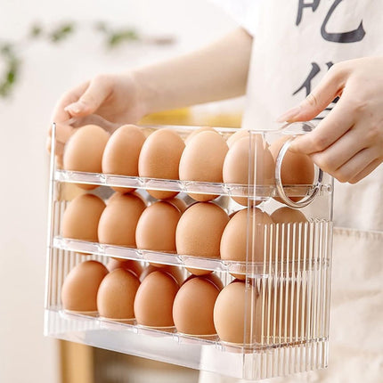 Egg carton - Suitable for 30 eggs - Egg storage box specifically for the refrigerator - Three-layer transparent acrylic egg storage box - Large capacity egg storage box for the countertop - Egg dispenser - Egg rack - 26*10*20 cm - Transparent.