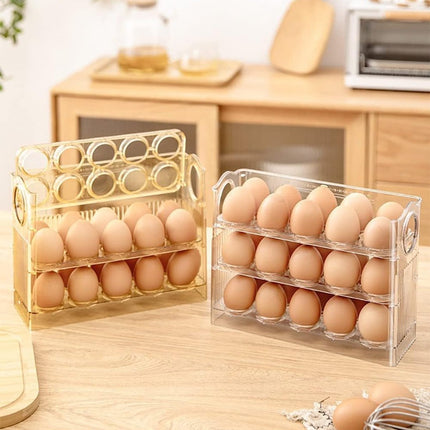 Egg carton - Suitable for 30 eggs - Egg storage box specifically for the refrigerator - Three-layer transparent acrylic egg storage box - Large capacity egg storage box for the countertop - Egg dispenser - Egg rack - 26*10*20 cm - Transparent.