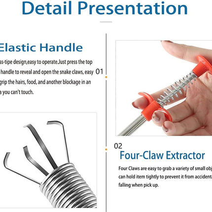 Sink plunger - Flexible drain cleaner - Gripper with 4 claws - For kitchen sink and bath - Retractable poles (160 cm).