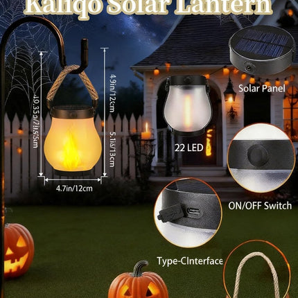 Outdoor solar lights - Solar garden lighting - Solar lantern - Dancing flame solar lanterns outdoor waterproof lighting - Hemp rope flame lamp - For camping garden patio garden halloween decoration (2 pieces).
