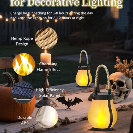 Outdoor solar lights - Solar garden lighting - Solar lantern - Dancing flame solar lanterns outdoor waterproof lighting - Hemp rope flame lamp - For camping garden patio garden halloween decoration (2 pieces).