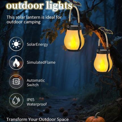 Outdoor solar lights - Solar garden lighting - Solar lantern - Dancing flame solar lanterns outdoor waterproof lighting - Hemp rope flame lamp - For camping garden patio garden halloween decoration (2 pieces).