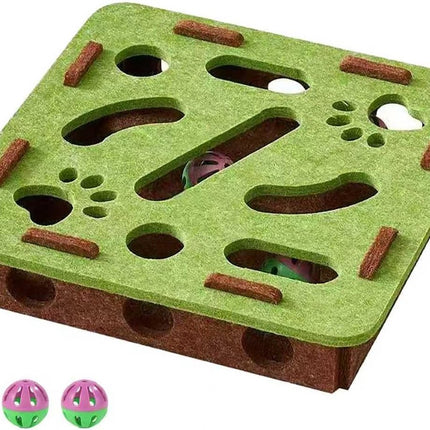 Scratching puzzle for cats - 3-in-1 felt box - nail file and scratching post - with 3 bubble balls to chase - mental stimulation toy for indoor cats.