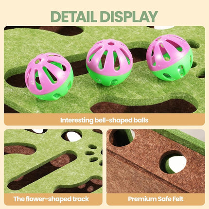 Scratching puzzle for cats - 3-in-1 felt box - nail file and scratching post - with 3 bubble balls to chase - mental stimulation toy for indoor cats.