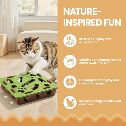 Scratching puzzle for cats - 3-in-1 felt box - nail file and scratching post - with 3 bubble balls to chase - mental stimulation toy for indoor cats.