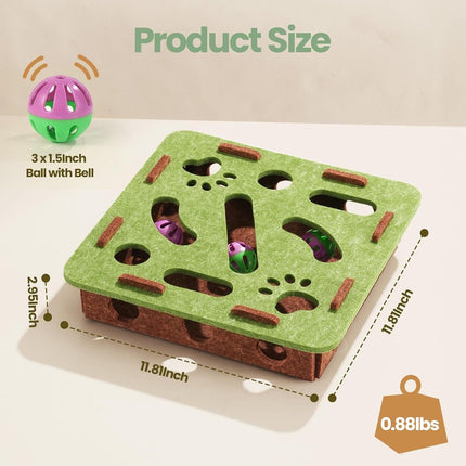 Scratching puzzle for cats - 3-in-1 felt box - nail file and scratching post - with 3 bubble balls to chase - mental stimulation toy for indoor cats.