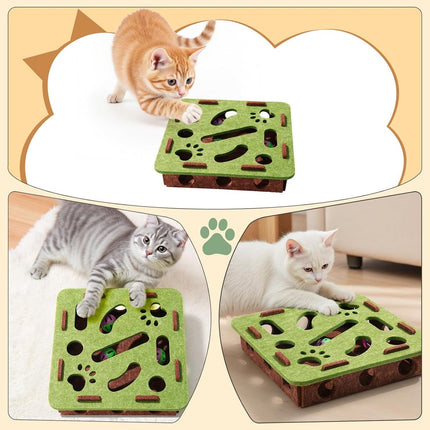 Scratching puzzle for cats - 3-in-1 felt box - nail file and scratching post - with 3 bubble balls to chase - mental stimulation toy for indoor cats.