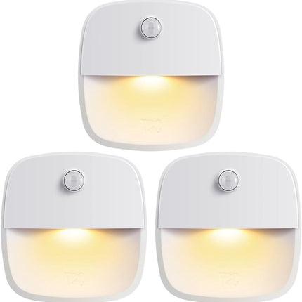 Indoor lighting with motion sensor - Battery-operated stair lighting - Wireless stick-on LED night light - for closets, hallways, bathrooms, kitchens, kitchen cabinets, energy-efficient (warm white - 3 pieces).