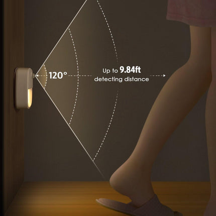 Indoor lighting with motion sensor - Battery-operated stair lighting - Wireless stick-on LED night light - for closets, hallways, bathrooms, kitchens, kitchen cabinets, energy-efficient (warm white - 3 pieces).