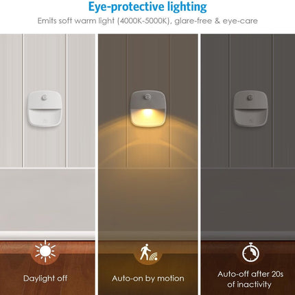 Indoor lighting with motion sensor - Battery-operated stair lighting - Wireless stick-on LED night light - for closets, hallways, bathrooms, kitchens, kitchen cabinets, energy-efficient (warm white - 3 pieces).