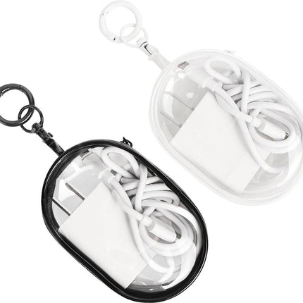 Cable organizer case - Waterproof, portable organizer - Mini transparent hard bag with zipper - Charging cable holder - Space-saving travel accessory (2 pieces black + white).