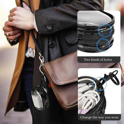 Cable organizer case - Waterproof, portable organizer - Mini transparent hard bag with zipper - Charging cable holder - Space-saving travel accessory (2 pieces black + white).