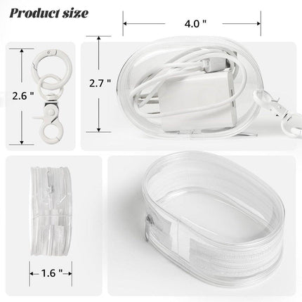 Cable organizer case - Waterproof, portable organizer - Mini transparent hard bag with zipper - Charging cable holder - Space-saving travel accessory (2 pieces black + white).